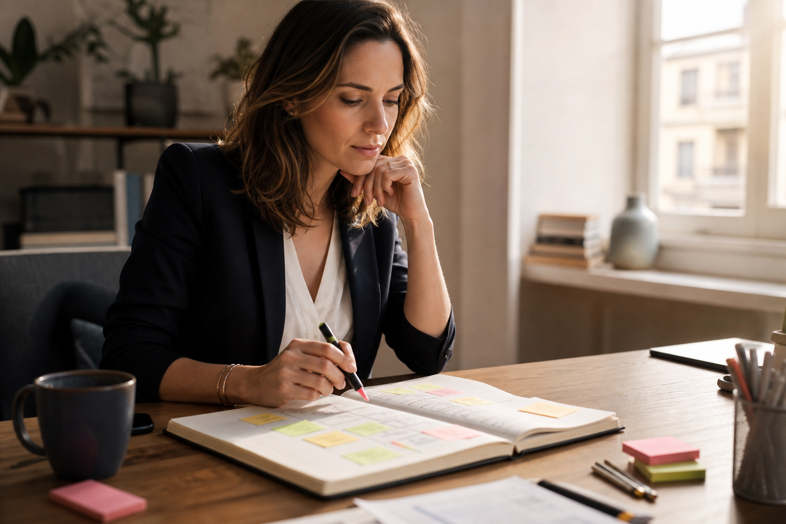 Professionista che mappa competenze e priorità con metodo